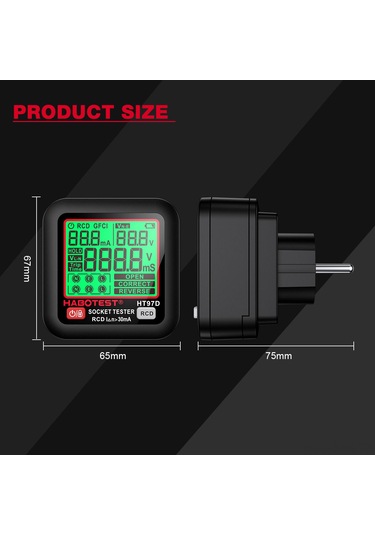 Springsun Habotest Ht97d Akıllı Akımsız Filtre Testeri - Avrupa Standardı Siyah - 30ma Rcd Testi, Otomatik Kapanma Ve Gölgeli Ekran