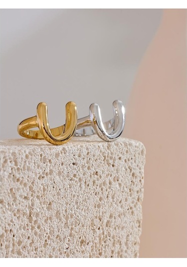 Gümüş Eetit 316l Paslanmaz Çelik Metal U Şeklinde Parmak Yüzük Kadınlar İçin Su Geçirmez Minimalist Doku Trendy Charm Takı Aksesuarları