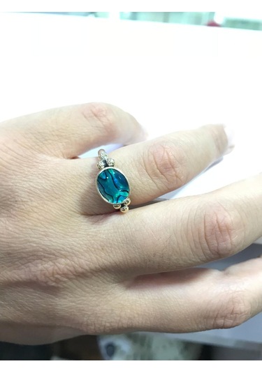 Okyanus Sedefi Taşlı Gümüş Yüzük 925 Ayar Taş