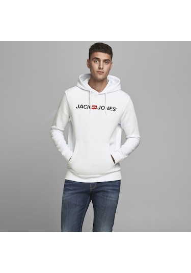 Jack & Jones Kapüşonlu Logolu Sweatshirt- Corplogo 12137054 White Beyaz