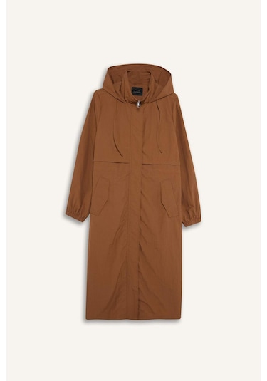 Defacto Regular Fit Kapüşonlu Fermuarlı Uzun Yağmurluk E8554ax25aubn560 Kahve