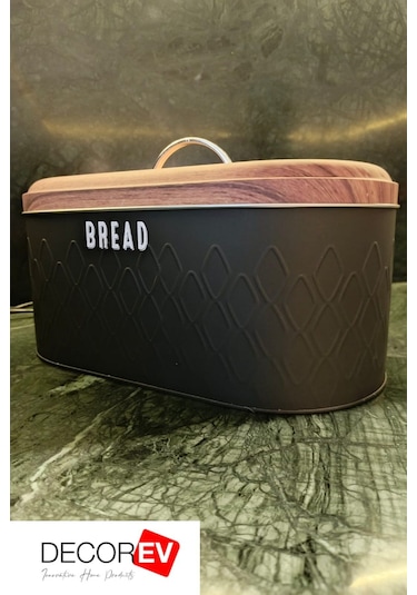 Decorev Metal Ekmeklik Siyah Ekmek Sepeti Saklama Kutusu Siyah