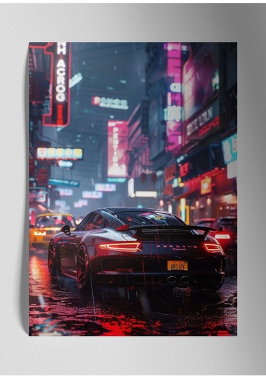 Metal Levha Baskı Parlak Araba Duvar Tablosu - Porsche Turbo