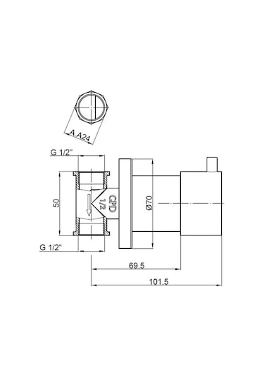 Siyah Espina Ankastre Ara Kesme Vanası 1/2 Büyük Volan Aak71-s