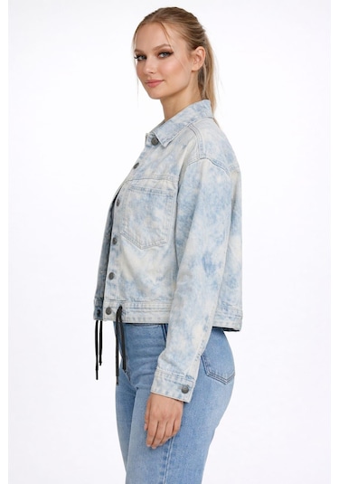 Özel Koleksiyon Bağlama Detaylı Denim Ceket Ag-3006 Açık Mavi