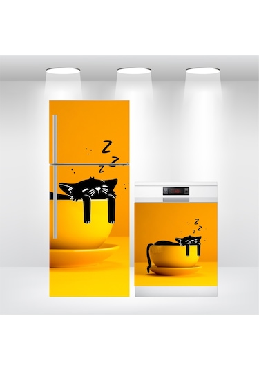 Buzdolabı Ve Bulaşık Makinesi Kapak Folyo Kaplama Kahve Ve Kedi