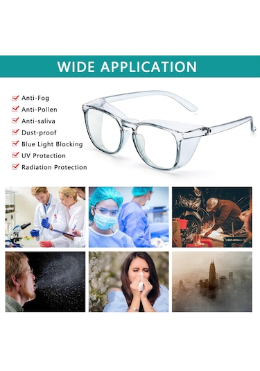 Göz Koruma Gözlükleri Mavi Işık Engelleyen Gözlükler Buğu Önleyici Güvenlik Gözlükleri Anti Polen Gözlükler Transparent Gray
