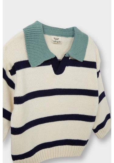 Defacto Erkek Bebek Polo Yaka Çizgili Kazak C8879a525aunv241 Lacivert