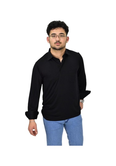 Erkek Gömlek Yaka Uzunkol Tişört T6063 Bgl-st04542 Siyah