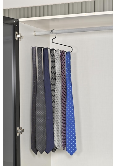 Mat Siyah 10'lu Dolap Içi Zigzag Askı, Pantolon, Kravat , Eşarp, Kemer Düzenleyici Askı - Metal Paslanmaz Siyah