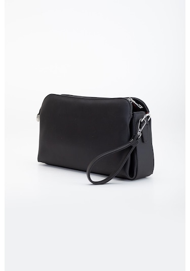 Kadın Portföy Cüzdan Çanta Siyah 3 Bölmeli Uzun Kısa Askılı-3221 Siyah