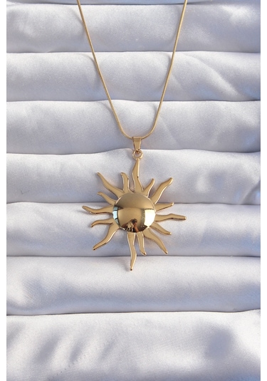 Ezoconcept 316l Çelik Zincir Gold Renk Ayna Model Güneş Kolye 001