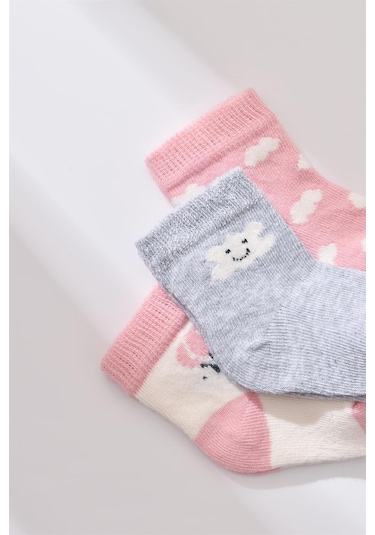 Step Bibaby Biorganic Cloudy 3'lü Çorap 68450 Pembe 001