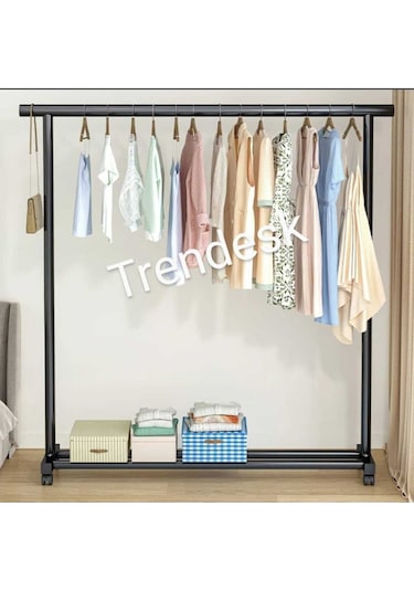 Metal Beyaz Konfeksiyon Askısı Ayaklı Askılık Elbise Askılığı Tekerlekli 150 140cm Beyaz