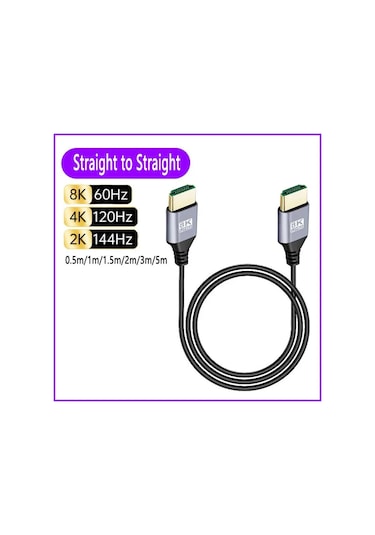 8k 90 Derece Hdmı 2.1v Kablo Kordonu 8k 60hz 4k 120hz 48gbps Earc Arc Hdcp Straight 3m Diğer