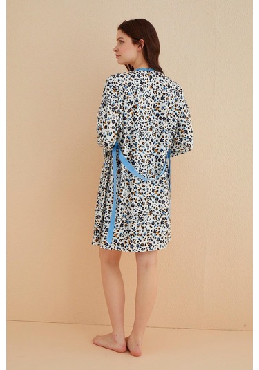 Kutulu Zen Örme Sabahlıklı Gecelik Takım - Çeyizlik Mavi