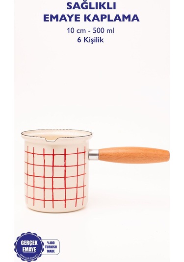 Cupid Kareli Emaye Ahşap Saplı Cezve 500ml-6 Kişilik