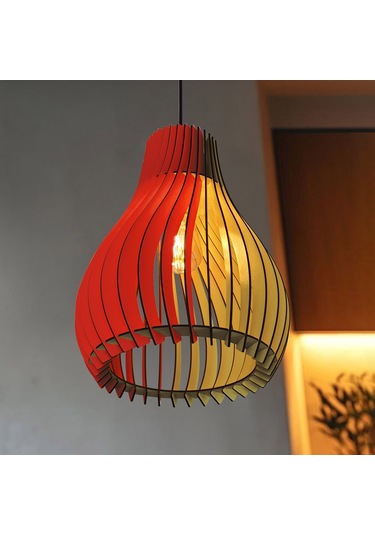 Vialux Modern Ahşap Rustik Avize Sarkıt Lamba Sarı - Kırmızı Sarı - Kırmızı