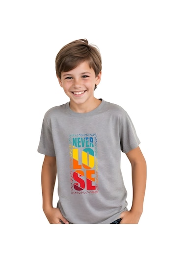 Fyk Kids Unisexs Çocuk Düz Kısa Kollu T-shirt Gri