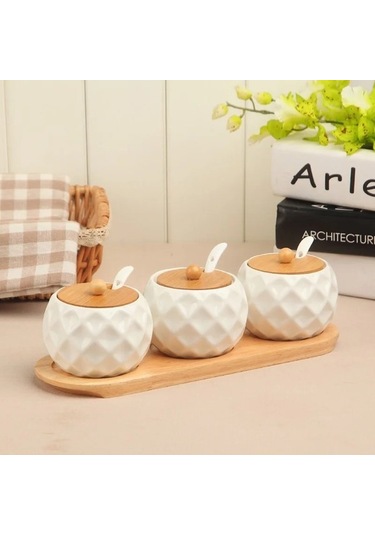 Westworld Ahşap I Seramik Şekerlik Biber Depolama Kavanoz Ev Dekor S