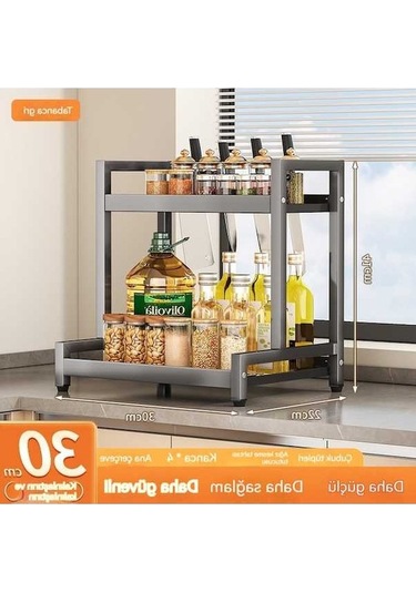 Pazly Mutfak Çok Fonksiyonlu Baharat Rafı Yağ Tuz Sirke Biberlik Düzenleyici 30cm Siyah Siyah