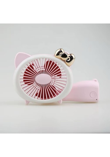 Mini El Fanı Şarjlı Taşınabilir Katlanır Ledli Vantilatör Pembe