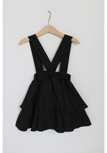Kız Çocuk Helen Siyah Askılı Kat Kat Bağlama Jile Elbise