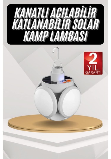 Kamp Lambası Güneş Enerjili Solar 5 Kanatlı Katlanır Lamba Karavan Beyaz