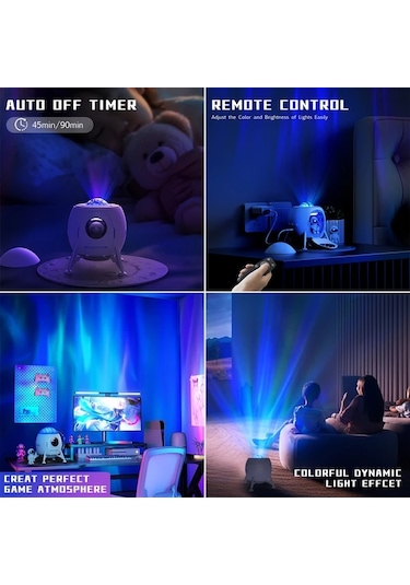 Honeybeeshop Astronot Galaksi Işık Projektörü 1 Bilgisayar Uzay Gemisi Tavan Projektörü Gece Lambası Zamanlanabilir Yatak Odası Dekoru 16renk Şarj Edilebilir