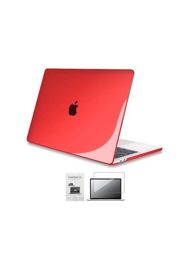 13" Apple Uyumlu MacBook Pro M2 A2686 Kristal Kırmızı Koruyucu + Ekran Filmi