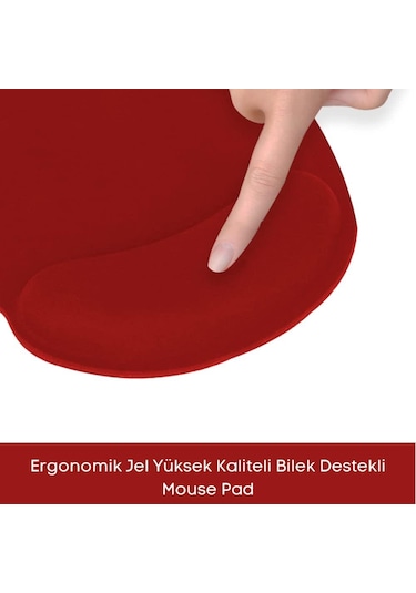 Kırmızı Bilek Destekli Ergonomik Jel Kaymaz Taban Mouse Pad