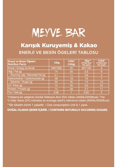 Fellas Karışık Kuruyemiş ve Kakao Meyve Bar 12 x 40 G