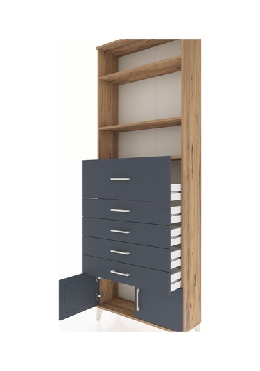 Arges Dolap 3 Raflı 5 Çekmeceli 2 Kapaklı 88x30x243 Çam-antrasit Atlas Çam