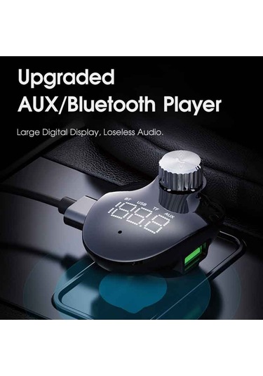 Rock Space B302 18w Qc3.0 Çift Usb Dijital Ekran Bluetooth Araç Şarj Cihazı, 64gb U Disk Ve Tf Kart Desteği / Fm / Aux / Ahizesiz Arama Siyah