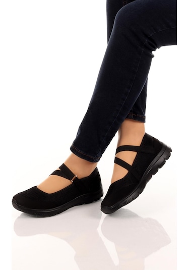 Nstil Kadın Babet Kolay Giyilebilir Hava Alabilen Hafif Rahat Taban Esnek Günlük Spor Ayakkabı 048 Siyah