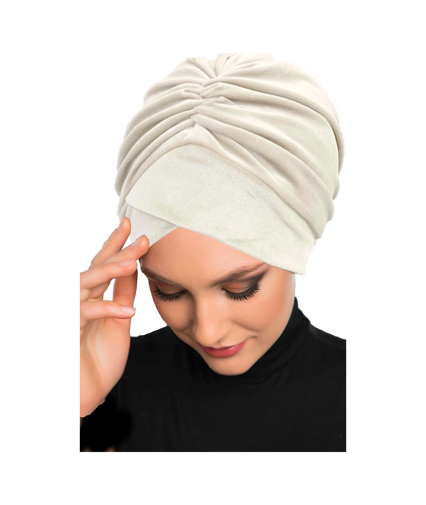 Kadife Kardelen Astarlı Krem Hazır Türban Tesettür Bone Krem