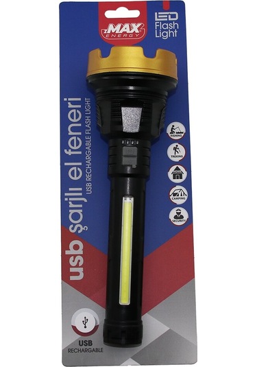 Büyük 24cm 2in1 Osl Led - Cob Led Usb Şarjlı El Feneri 3-kademe Çok Renkli
