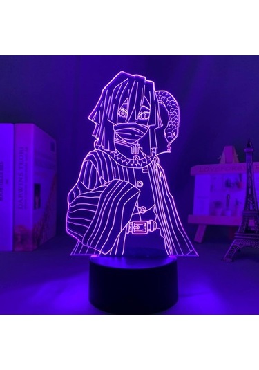 Szypzstore Led Işık Anime Demon Slayer Obanai Iguro Çocuk Yatak Odası Dekoru Aydınlatma Doğum Günü Hediyesi Manga 3d Gece Lambası Kimetsu Ny3q6j Renkli