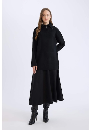 DeFacto A Kesim Basic Düz Süet Midi Etek E5405AX24WNBK81 Siyah DeFacto A Kesim Basic Düz Süet Midi Etek E5405AX24WNBK81 Siyah