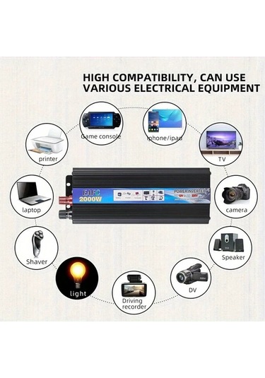 Xuweiwei 12v 500w 1000w 2000w Tepe Güç İnvertörü Dc 12v Ac 220v Taşınabilir Araç Şarj Cihazı Voltaj Dönüştürücü Kamp Seyahat Karavan İnvertörü Eu Fişli