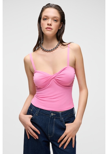 Ethıquet PRIENSE Kadın Slim Kısa Kolsuz Askılı Yaka Pembe Bluz