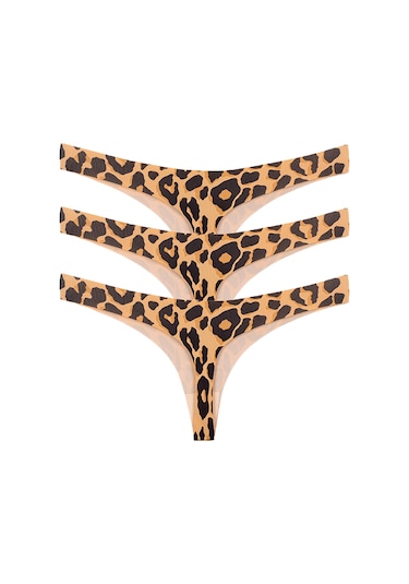 Vanilya Secret Lazer Tanga Leopar Desenli 3'lü Paket Kahverengi