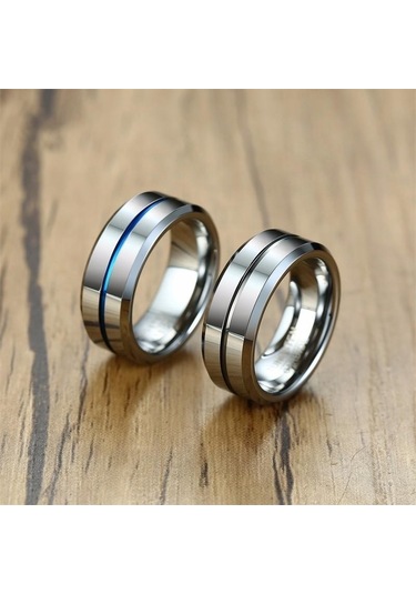 Siyah Ve Gümüş Ikuinen Casual Tungsten Yüzük Erkekler İçin 8mm İnce Oluklu Tungsten Karbür Düğün Bandı