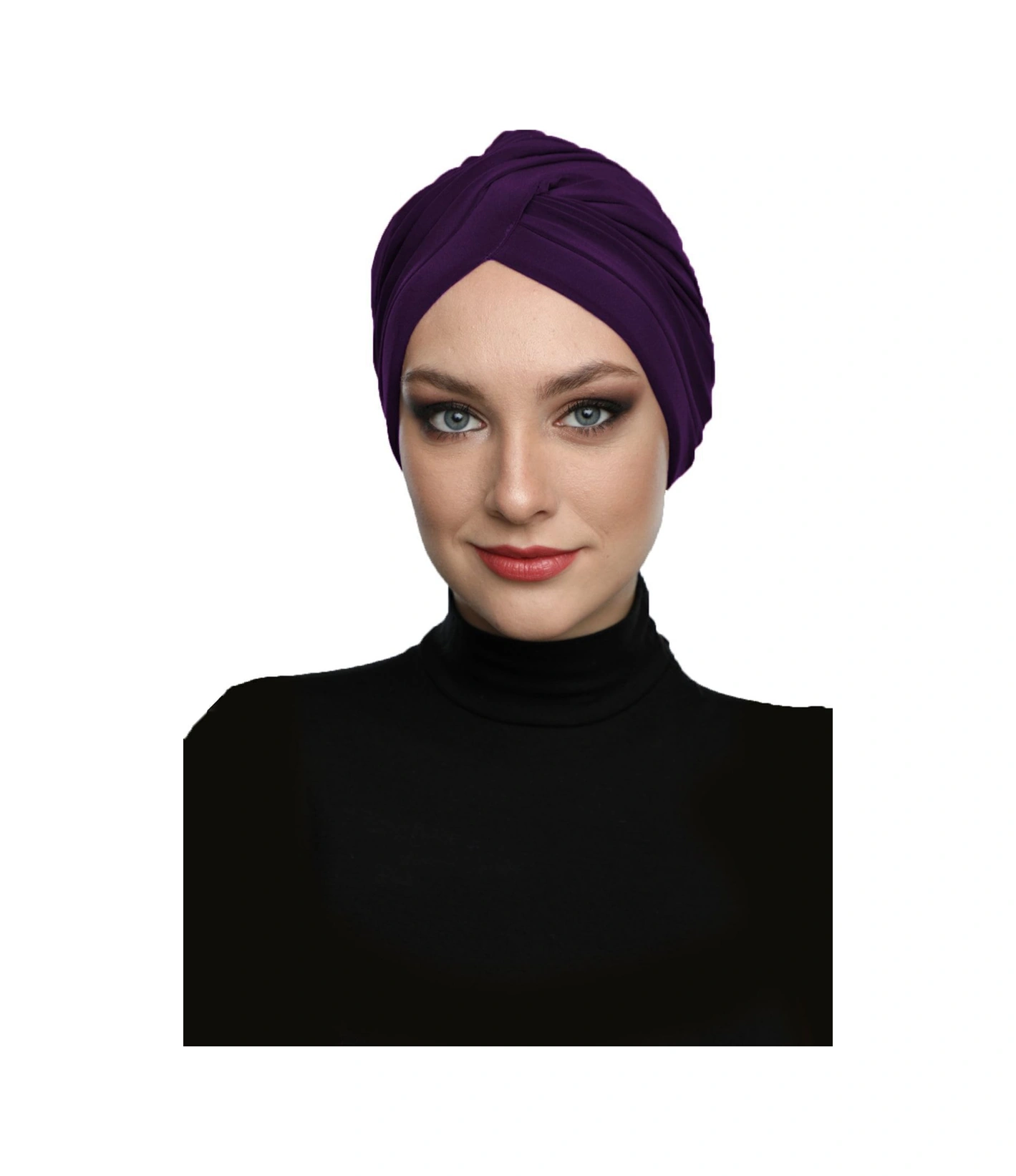 Çapraz W Nervürlü Ensesi Bantlı Mor Hazır Türban Tesettür Havuz Bonesi Mor
