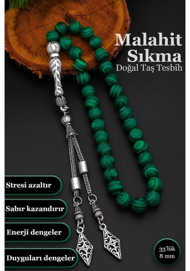 Erkek Sıkma Malahit Tesbih 8 Mm Bt041 Yeşil