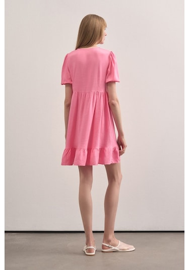 Mathilda Store Kadın V Yaka Linen Elbise