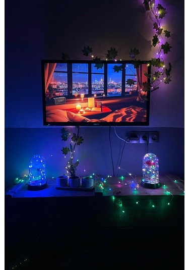 Anneler Gününe Özel Kırmızı Gül Rgb Fanus Lamba Usb'li Yapay Çiçek Dekoratif Aydınlatma Hediyelik