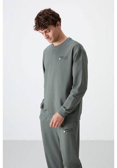 Tommy Life Çağla Casual O Yaka Lastik Paça Pamuklu Erkek Oversize Eşofman Takımı - 85120 Yeşil