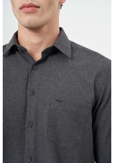 Siyah Uzun Kol Düz Gabardin Sert Yaka Cepli Pamuklu Classic Comfort Fit Gömlek 1004245168 Siyah