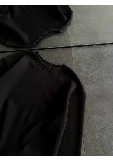 Mbb E-ticaret Kadın Bisiklet Yaka 3 İplik Pamuklu Basic Sweatshirt - Siyah